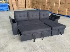 Grey L-Shaped Sectional Sofa Bed with Storage & Cup Holders - Photo 3