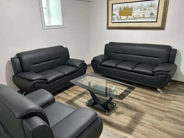 Modern Black Leather Sofa Set – 3 Piece Living Room Furniture