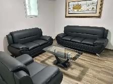 Modern Black Leather Sofa Set – 3 Piece Living Room Furniture