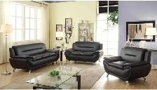 Modern Black Leather Sofa Set – 3 Piece Living Room Furniture - Photo 3