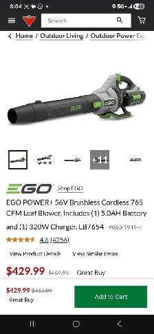 ☆NEW☆ EGO POWER  765cfm 56v ELECTRIC LEAF BLOWER WITH BATTERY - Photo 2