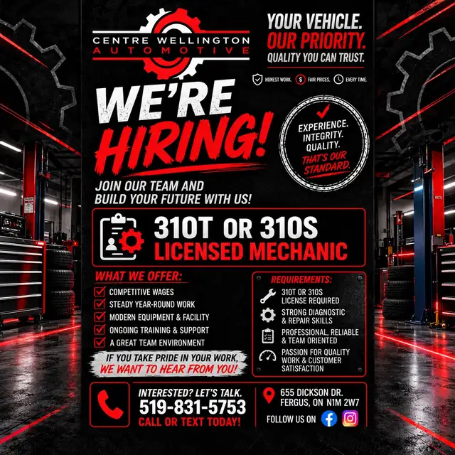 WE’RE HIRING – LICENSED MECHANIC!