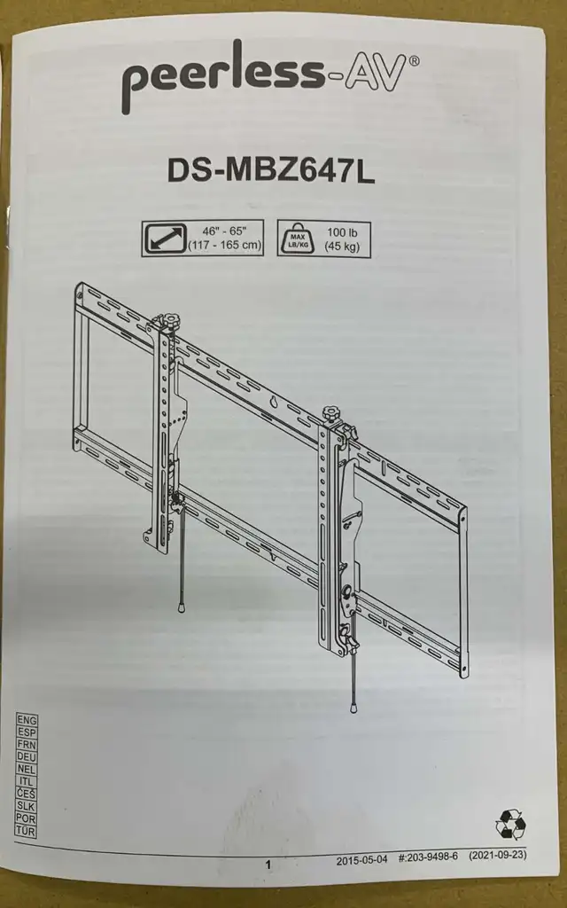 Smartmount Menu Board Mount for 46' - 65' Displays PN: DS-MBZ647