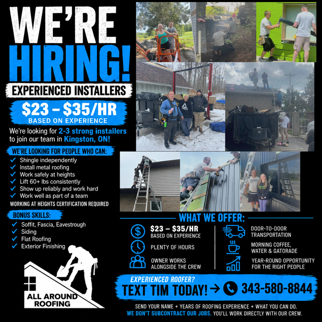 Experienced Roofing Installer $23-$35HR