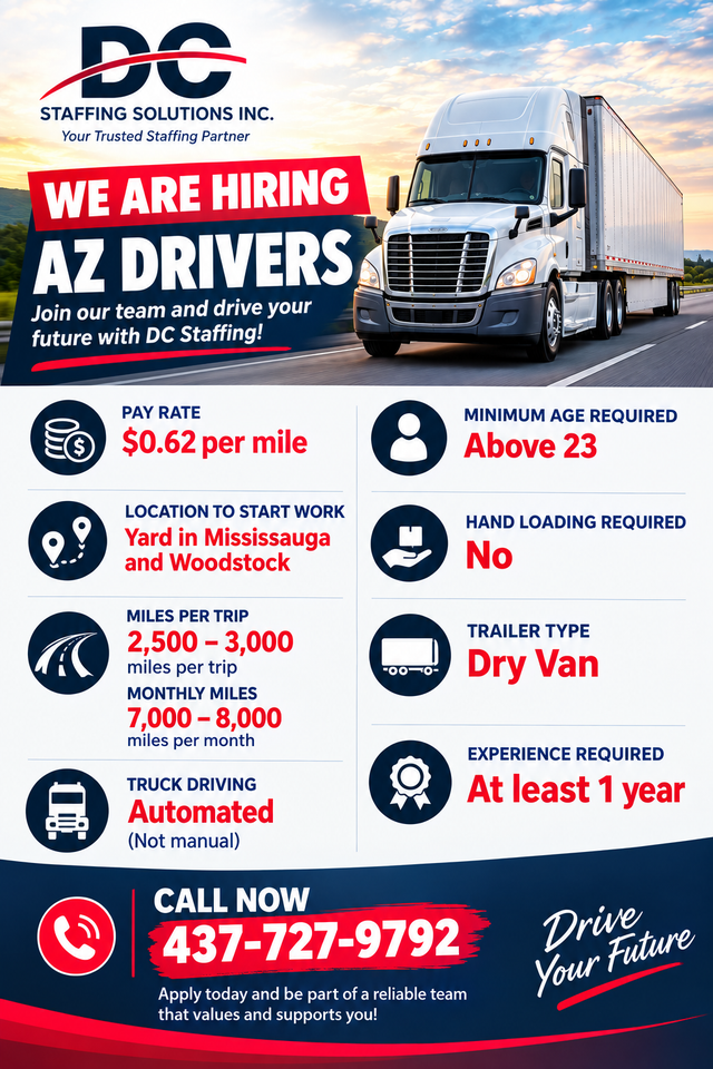 AZ DRIVERS (Cross Border)- Woodstock, Mississauga, ON