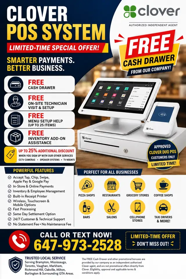 CLOVER PAYMENT TERMINALS – SPECIAL OFFER! CALL @ 647-973-2528