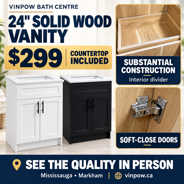 24' Solid Wood Bathroom Vanity – $299 – Countertop Included