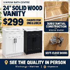 24' Solid Wood Bathroom Vanity – $299 – Countertop Included