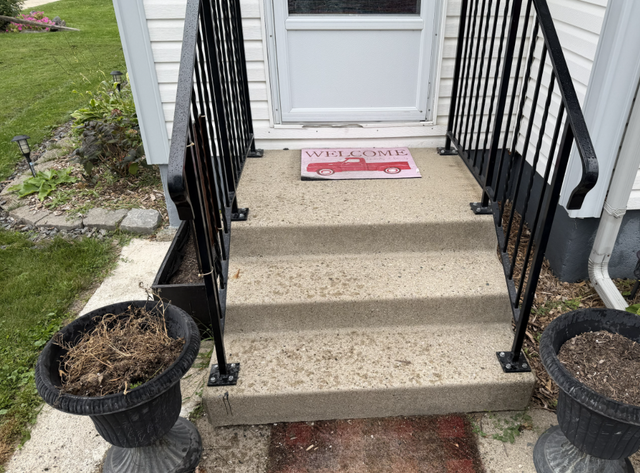 Cement Front Steps with Metal Railings