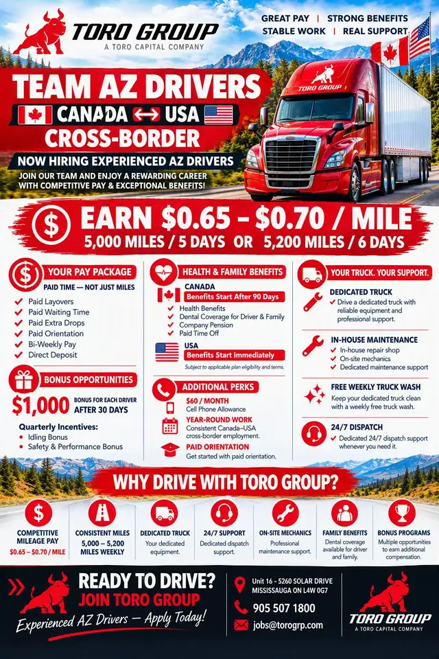AZ TRUCK DRIVER - CROSS BORDER CAN/USA - MIN 3 YEARS EXP