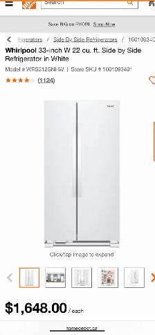 NEW 33" Whirlpool Side By Side Fridge (22 Cu.Ft) - Photo 10