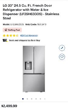 LG 33' 24.5 Cu. Ft. French Door Refrigerator with Water & Ice Di