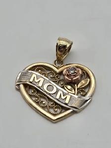 (B4609) Pendant 10kt Mixed Gold 1.30 grams Heart, MOM