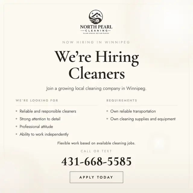 Hiring Cleaners – Winnipeg – Flexible Work