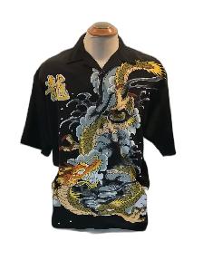 Dragon Print Short Sleeve Button Up Shirt