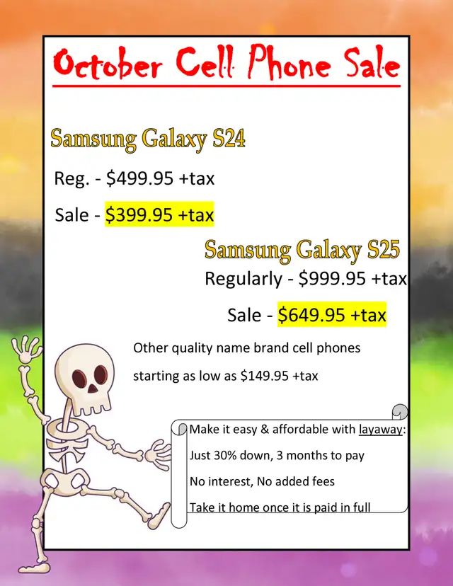 October Samsung Cellphone Sale at First Stop Swap Shop