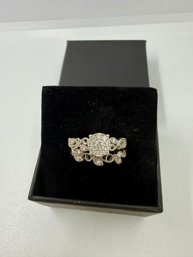 Women's 10K White Gold Engagement Ring Set~Size 7.5