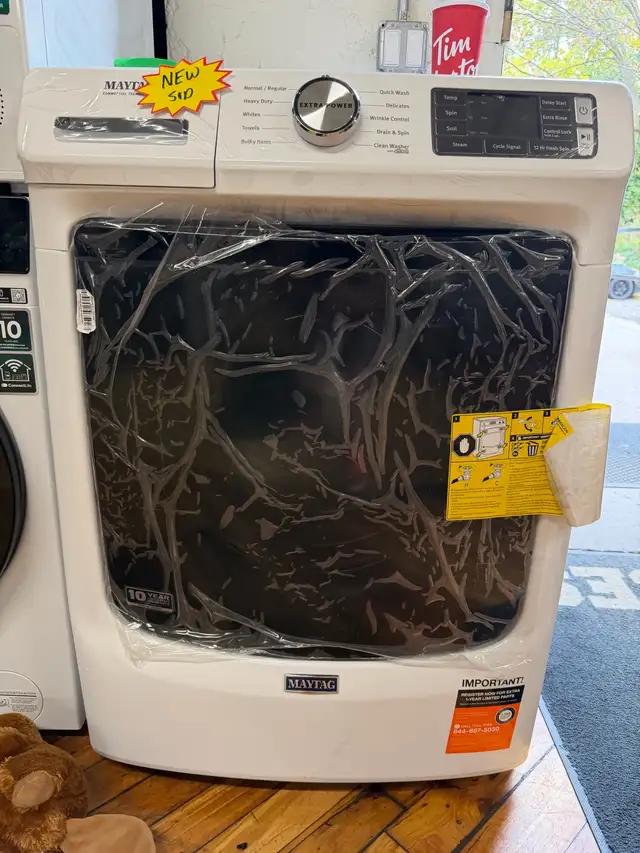 meta AI open box new white front load washer