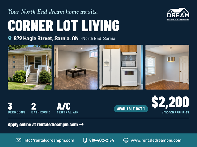 3-Bed, 2-Bath Corner Lot Home, North End Sarnia, $2,200