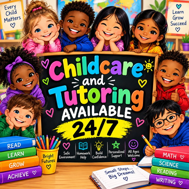 Child care and tutoring available 24/7