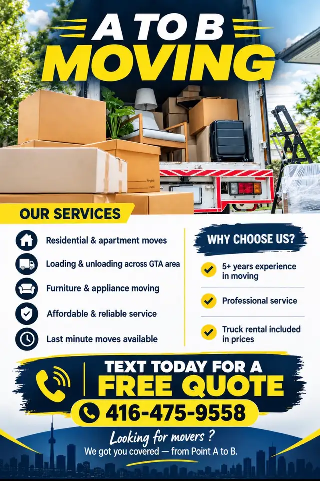 A to B Moving - Furniture & appliance moving services