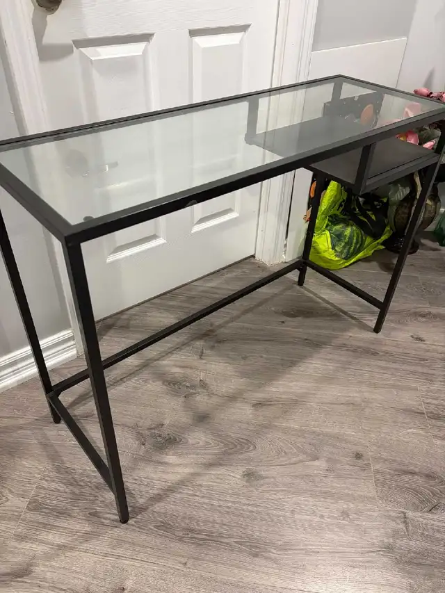 Modern Glass & Black Metal Laptop Desk / Console Table