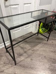 Modern Glass & Black Metal Laptop Desk / Console Table