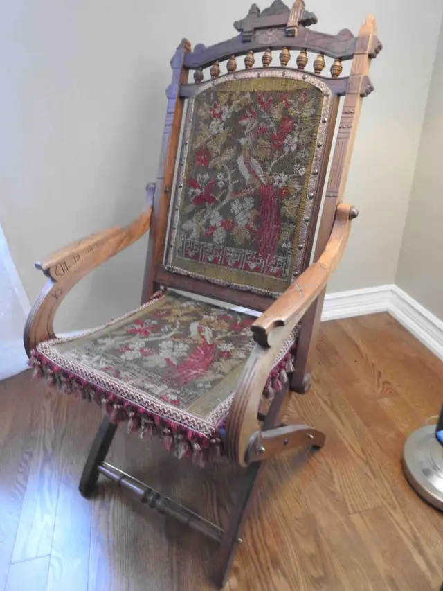 Antique victorian folding deck carpet chair 1890-1910