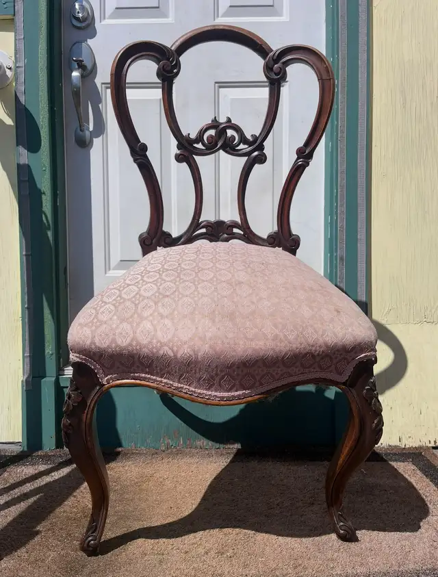 Antique Victorian Rococo Revival Carved Wood Chair – Late 1800s