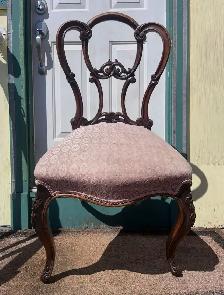 Antique Victorian Rococo Revival Carved Wood Chair – Late 1800s