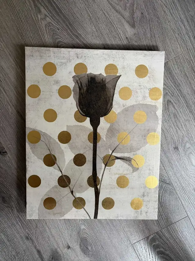 Modern Rose Canvas Wall Art – Black, Gray & Gold Polka Dots