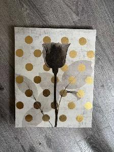Modern Rose Canvas Wall Art – Black, Gray & Gold Polka Dots