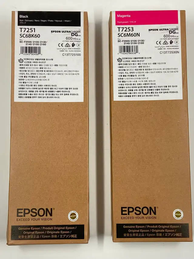 2 Pack OEM Genuine Epson Black T7251, Magenta T7253 Inks 600ml