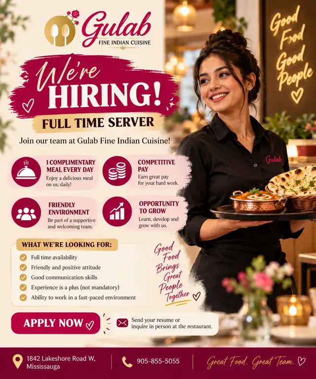 Hiring Full Time Server (Clarkson, Mississauga)