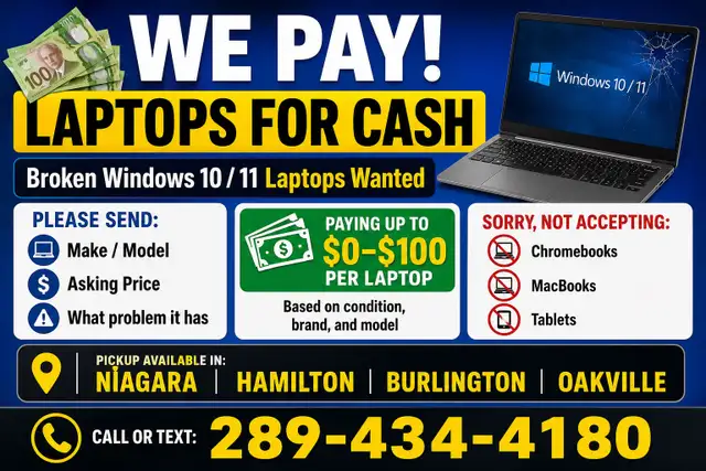 WE PAY!  LAPTOPS FOR CASHBroken Windows 10 / 11 Laptops wanted