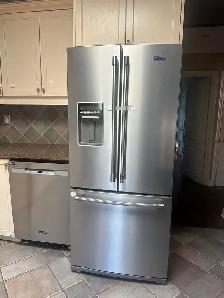 Maytag stainless steel refrigerator and dishwasher set