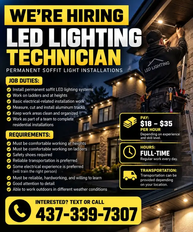 HIRING PERMANENT LED LIGHTING TECHNICIAN