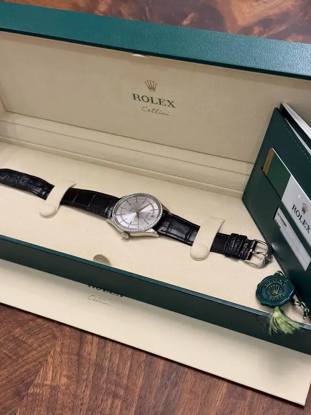 Rolex Cellini White Gold 39mm Factory Diamonds Full Set