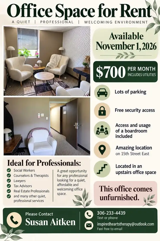 Office Space for rent Nov 1, 2026 in Prince Albert