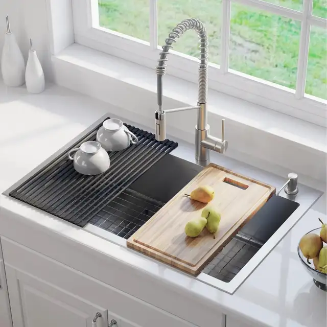 KRAUS 33 in. Dual Mount Sink with Faucet and Accessories KCC-130