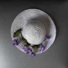 CHAPEAU NEUF BLANC À 6 FLEURS MAUVES 14'TOUR TETE FILLETTE $5.00 - Photo 2