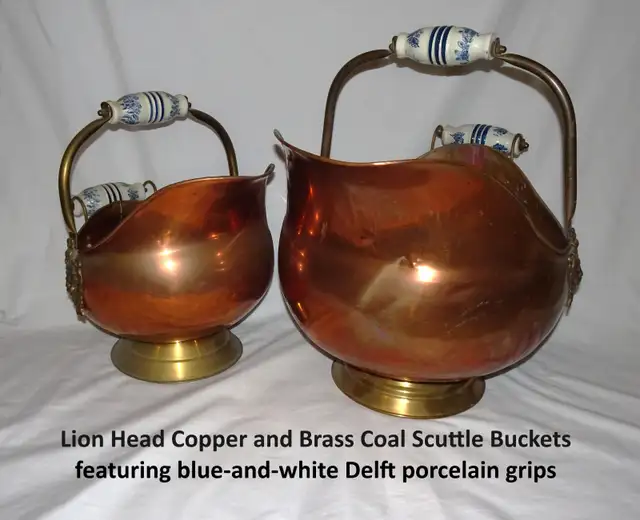 COPPER Vintage Coal Scuttle Buckets   Brass Accents – Delft Grip