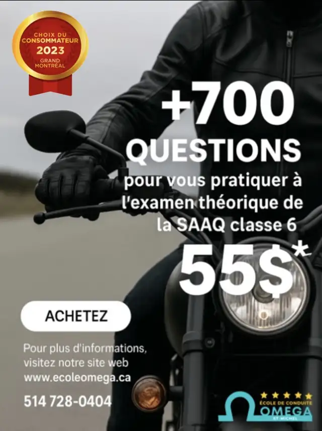 Préparation en ligne pour l’exam théorique SAAQ CLASSE 6 – MOTO