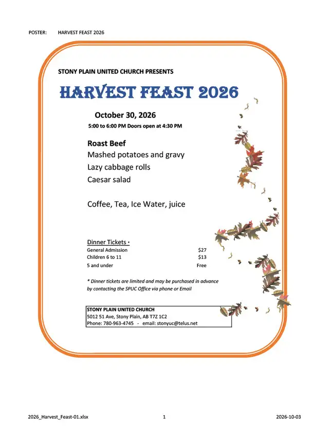 Harvest Feast at Stony Plain United Church