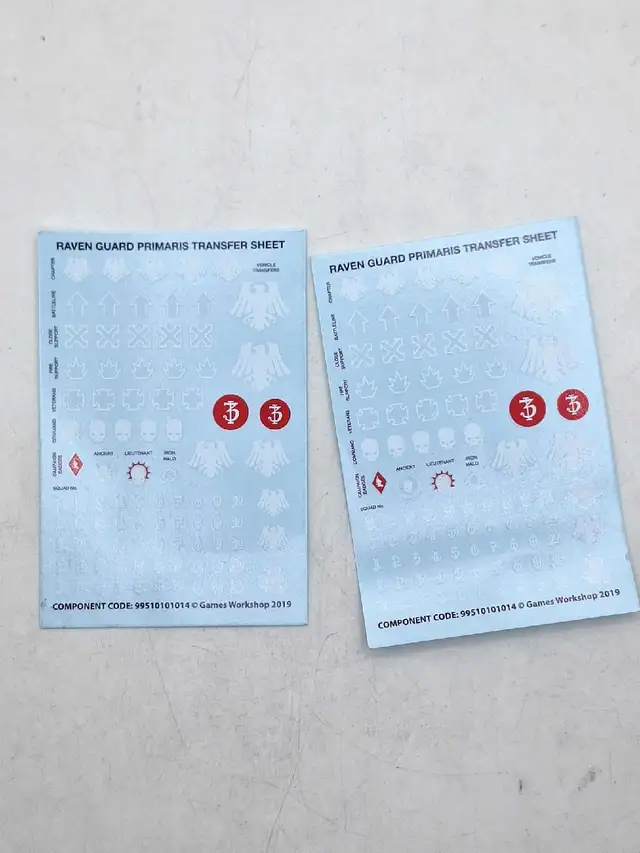 Warhammer 40k Set of 2 Raven Guard Transfer Sheets 5$ Each