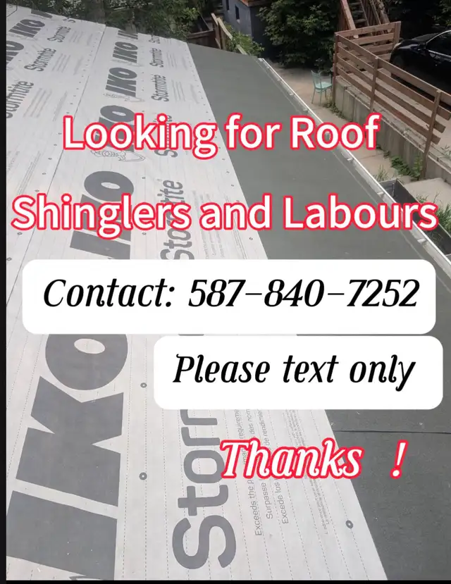 Looking for roof Shinglers and labours