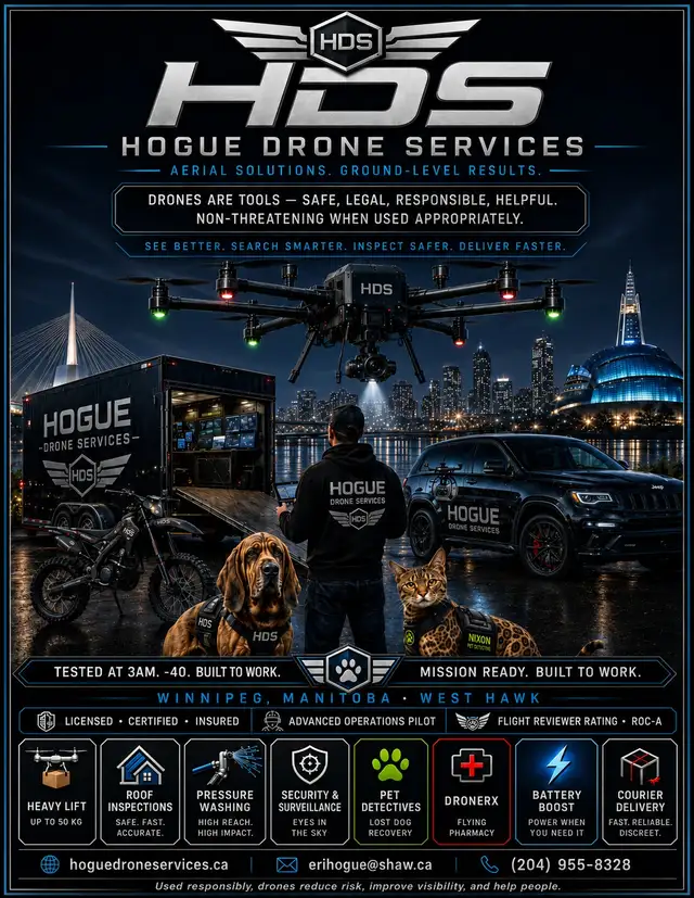 Lost Pet Drone Search Winnipeg | CALL HOGUE 204-955-8328