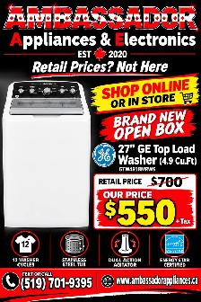 NEW 27" GE Top Load Washer (4.9 Cu.Ft)
