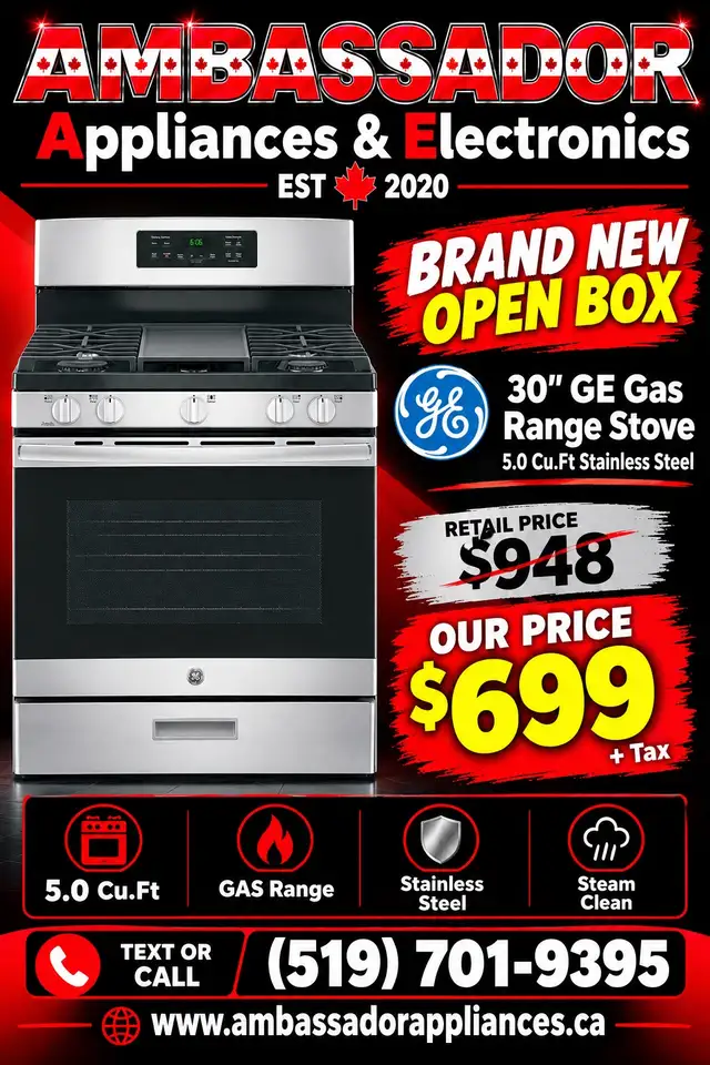 NEW GE 30' Gas Freestanding Range Stove