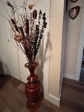 LARGE FLOOR Wood VASE (See Photo)  AND Lg. CANE BASKET  See Add